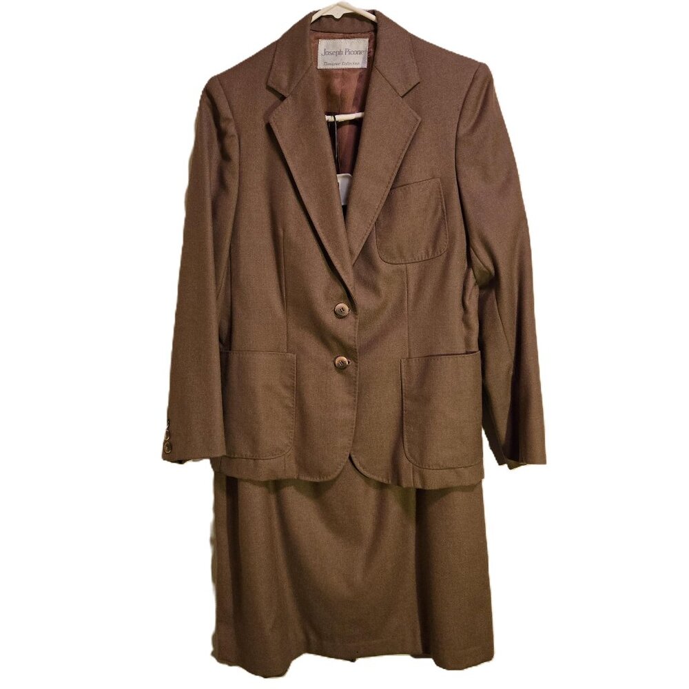 JOSEPH PICONE 100% Wool Skirt & Blazer Suit Set Camel Brown Women's 10